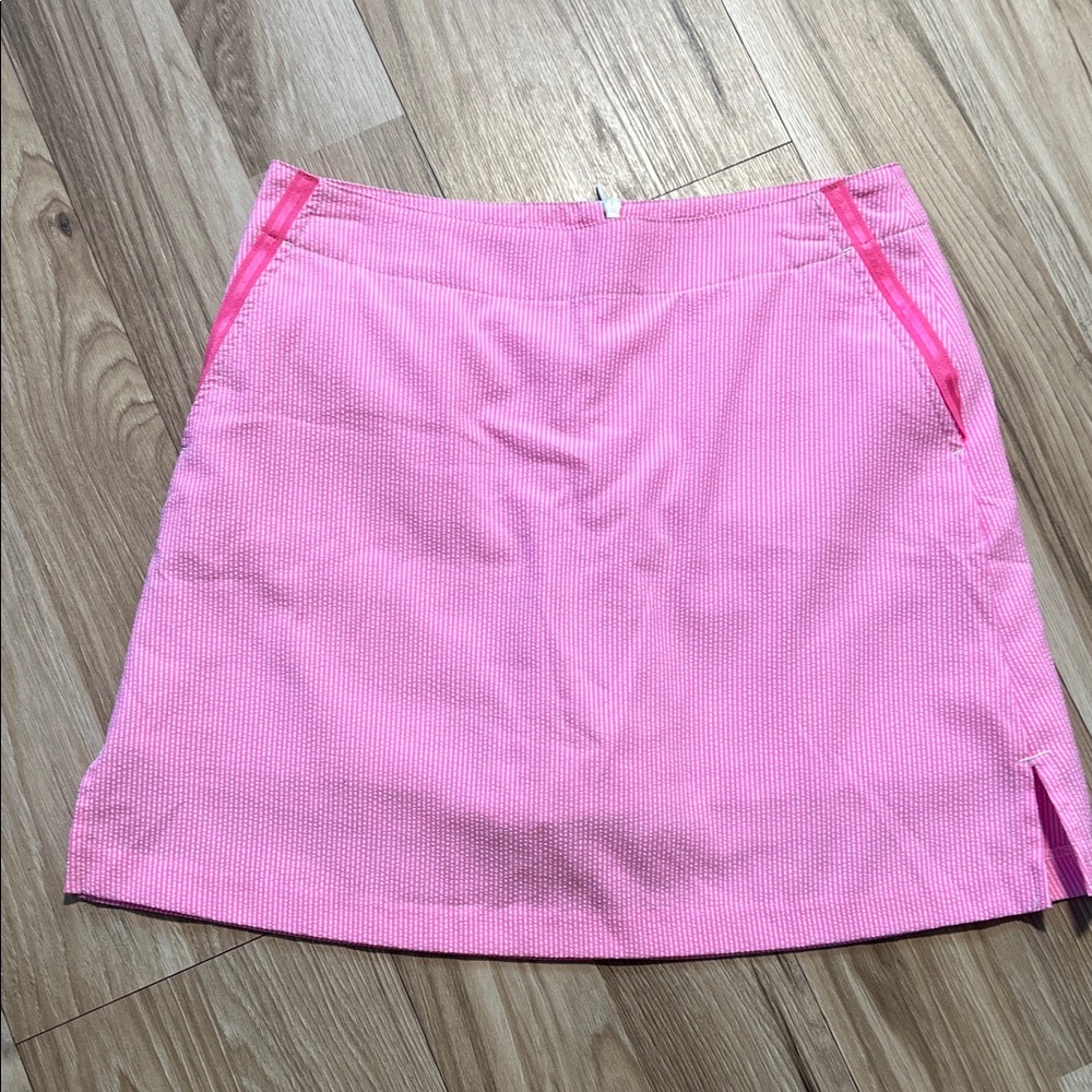 Lady Hagen Pink & White striped Mini Skirt w/side pockets size 2